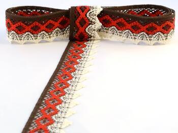 Cotton bobbin lace 75222, width 46 mm, dark brown/light red/cream - 1