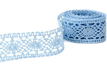 Cotton bobbin lace insert 75235, width 43 mm, light blue - 1