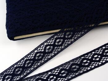 Cotton bobbin lace insert 75250, width 31 mm, dark blue - 1