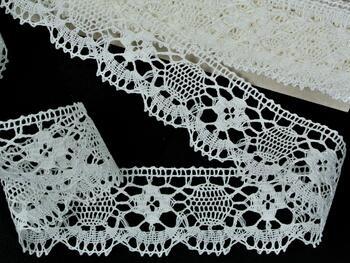 Linen bobbin lace 75253, width 50 mm, 100% linen bleached - 1
