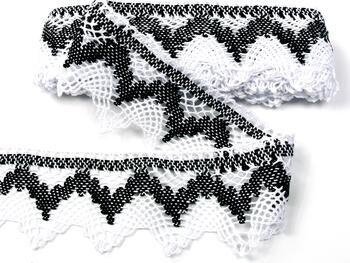 Cotton bobbin lace 75256, width 80 mm, white/black - 1