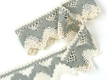 Cotton bobbin lace 75256, width 80 mm, ecru/dark linen gray - 1