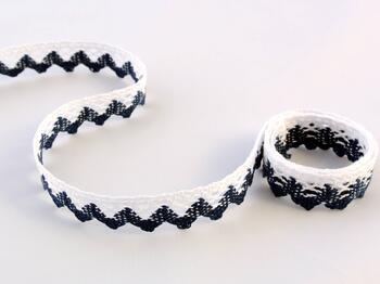Cotton bobbin lace 75259, width 17 mm, white/ocean blue - 1