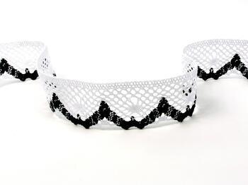 Cotton bobbin lace 75261, width 40 mm, white/black - 1