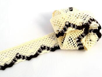 Cotton bobbin lace 75261, width 40 mm, ecru/dark brown