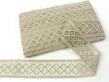 Cotton bobbin lace insert 75283, width 53 mm, light linen gray - 1
