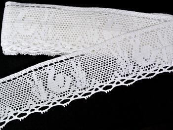 Cotton bobbin lace 75284, width 66 mm, white - 1