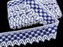 Cotton bobbin lace 75293, width 68 mm, white/dark blue - 1/3