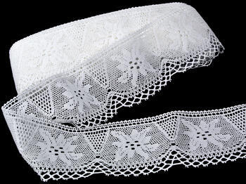 Cotton bobbin lace 75112, width 80 mm, white - 1