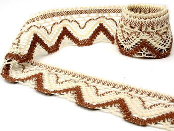 Cotton bobbin lace 75301, width 58 mm, ecru/brown - 1
