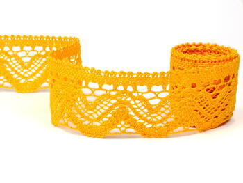 Cotton bobbin lace 75301, width 58 mm, dark yellow - 1