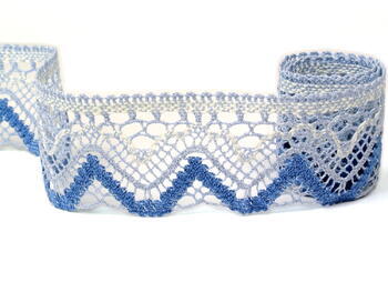 Cotton bobbin lace 75301, width 58 mm, light blue/light cream/sky blue - 1