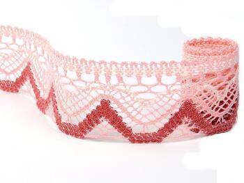 Cotton bobbin lace 75301, width 58 mm, pink/light cream/rose - 1
