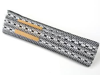 Cotton bobbin lace insert 75305, width 18 mm, white/black - 1