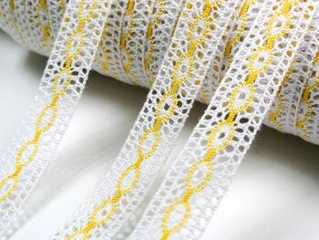 Cotton bobbin lace insert 75305, width 18 mm, white/yellow - 1