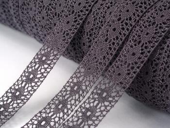 Cotton bobbin lace insert 75305, width 18 mm, plum gray - 1