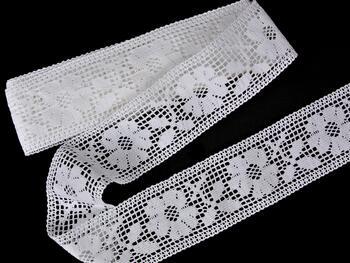 Cotton bobbin lace insert 75307, width 57 mm, white - 1