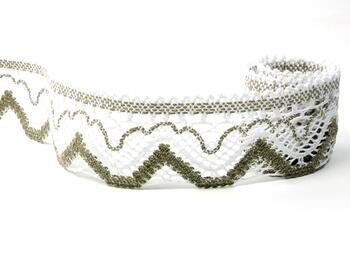 Cotton bobbin lace 75301, width 58 mm, white/dark linen gray