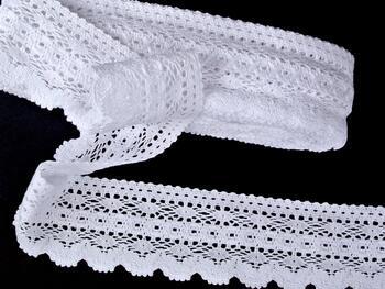 Cotton bobbin lace 75335, width 75 mm, white - 1