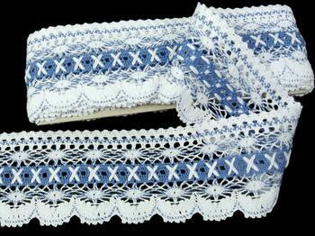 Cotton bobbin lace 75335, width 75 mm, white/sky blue - 1