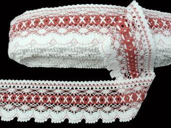 Cotton bobbin lace 75335, width 75 mm, white/rose - 1