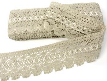 Cotton bobbin lace 75335, width 75 mm, light linen gray/light cream - 1