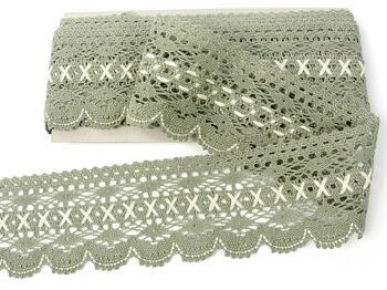 Cotton bobbin lace 75335, width 75 mm, dark linen gray/light cream - 1