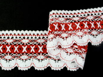 Bobbin lace No. 75335 white/red | 30 m - 1