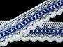 Cotton bobbin lace 75335, width 75 mm, white/royal blue - 1/4