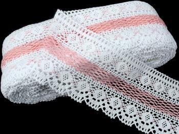 Cotton bobbin lace 75349, width 110 mm, white/pink - 1