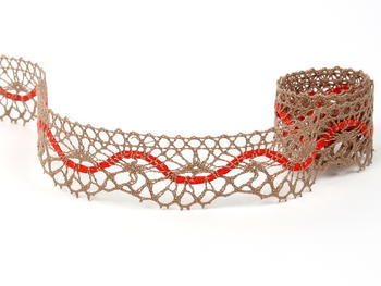 Bobbin lace No. 75416 dark beige/red | 30 m - 1