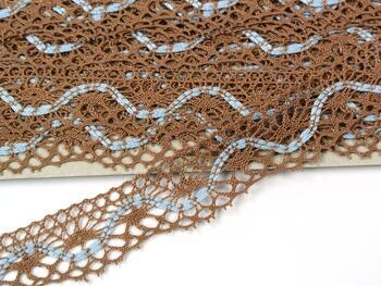 Cotton bobbin lace 75416, width 27 mm, dark beige/light blue - 1