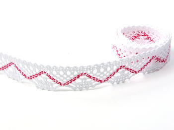 Bobbin lace No. 75423 white/fuchsia | 30 m - 1