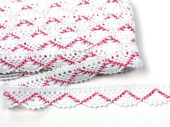Cotton bobbin lace 75423, width 26 mm, white/fuchsia - 1