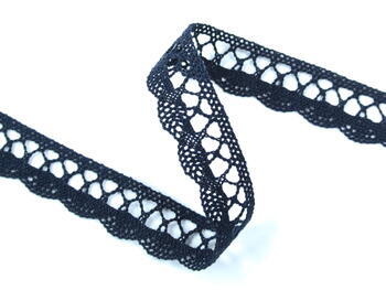 Cotton bobbin lace 75428, width 18 mm, black blue - 1