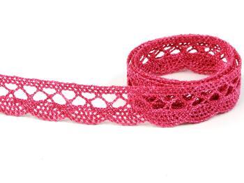 Cotton bobbin lace 75428, width 18 mm, fuchsia highlights - 1