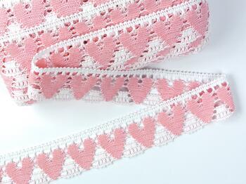 Cotton bobbin lace 75438, width 50 mm, white/pink - 1