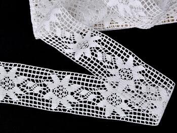 Cotton bobbin lace insert 75441, width 55 mm, white - 1