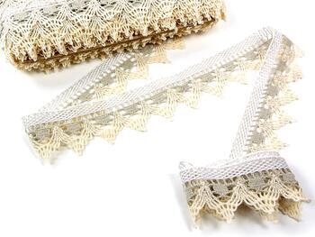 Cotton bobbin lace 75145, width 50 mm, light linen gray/white/ecru - 1