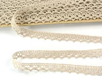 Cotton bobbin lace 75633, width 10 mm, light linen gray - 1