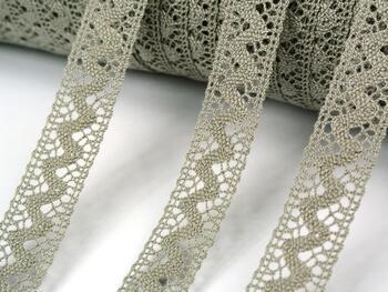 Cotton bobbin lace insert 75639, width 18 mm, dark linen gray - 1