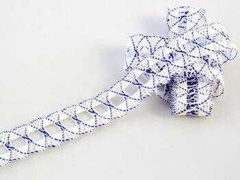 Cotton bobbin lace 75169, width 20 mm, white/royal blue - 1
