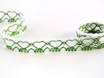 Cotton bobbin lace 75133, width 19 mm, white/grass green - 1