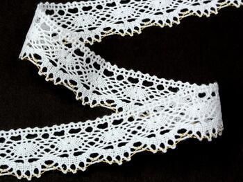 Cotton bobbin lace 82167, width 28 mm, white/Lurex gold - 1