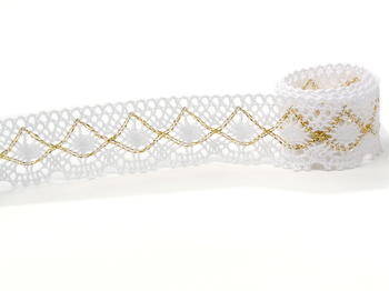 Bobbin lace No. 82231 white/gold | 30 m - 1
