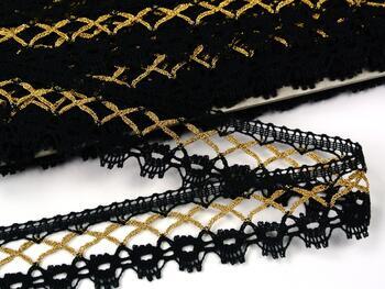 Cotton bobbin lace 82293, width 32 mm, black/Lurex gold - 1