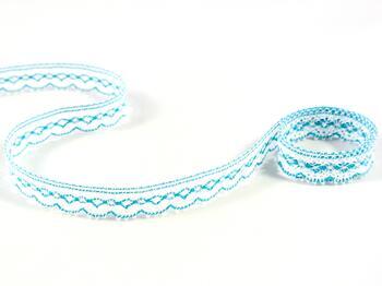 Cotton bobbin lace 81215, width 14 mm, white/turquoise - 1