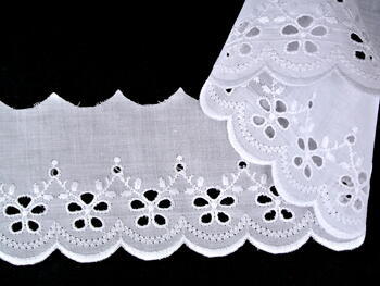Cotton embroidery lace 65002, width 69 mm, white - 2