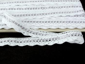 Cotton bobbin lace 73009, width 18 mm, white/gray ribbon - 2