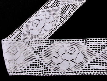 Cotton bobbin lace insert 75008, width 79 mm, white - 2